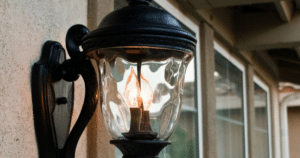 Close-up of a vintage outdoor wall lantern.