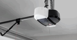Mounted garage door opener on ceiling track